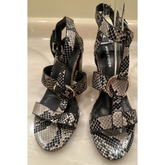 MARC FISHER 8 WALINA MFWALINA2 SNAKE 3.5" HEEL SANDAL ANKLE STRAP PREOW PRIORITY - Picture 2 of 5